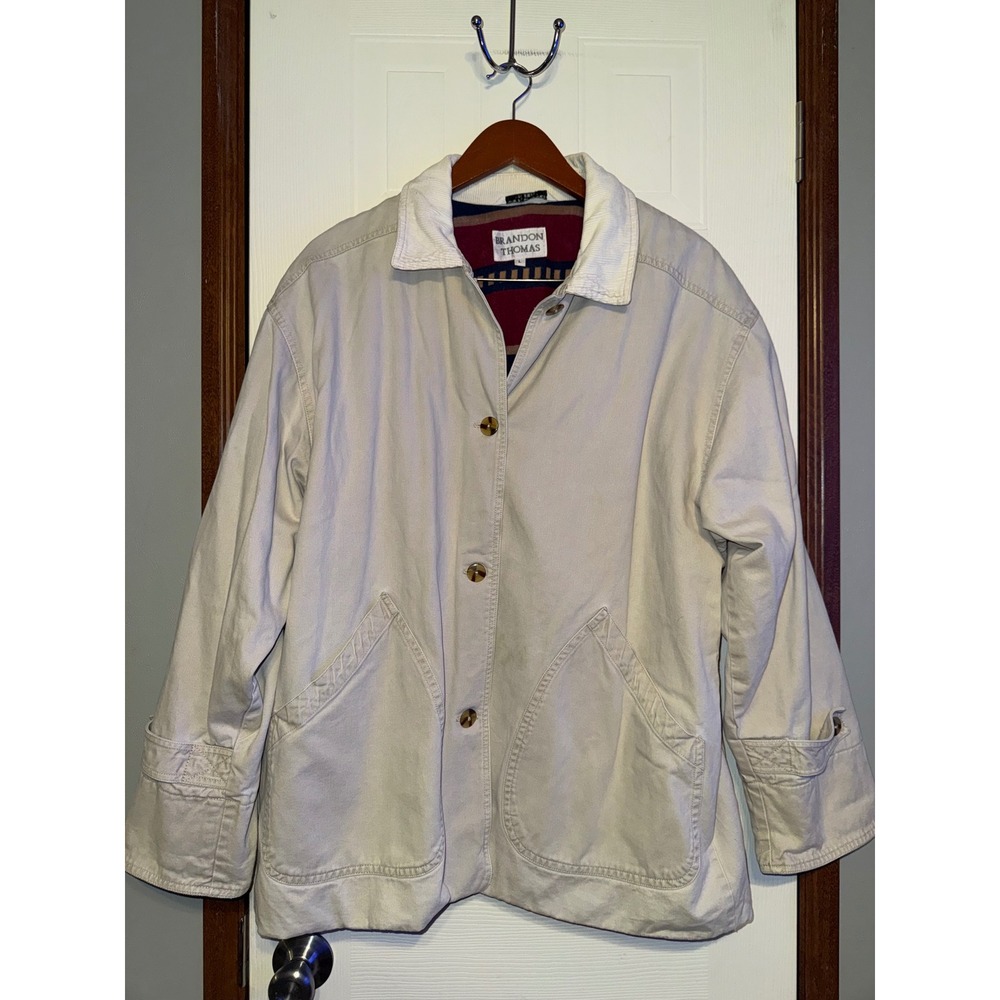 Brandon Thomas Vintage Canvas Barn Jacket Tan Southwestern Flannel Lined Large